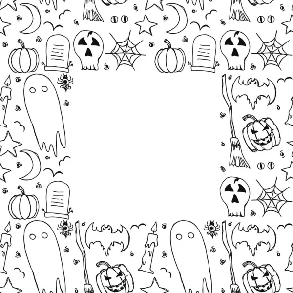 Halloween Background Doodle Vector Halloween Frame Place Text — Stockvektor