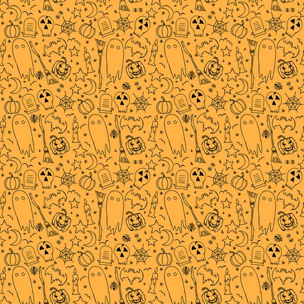 Seamless Halloween Pattern Vector Background Doodle Halloween Icons — Vettoriale Stock