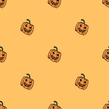 Seamless halloween pumpkin pattern. Halloween background with scary pumpkin