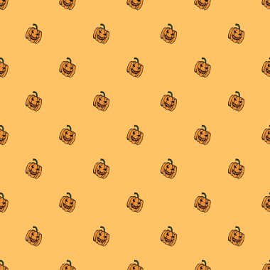Seamless halloween pumpkin pattern. Halloween background with scary pumpkin