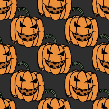 Seamless halloween pumpkin pattern. Halloween background with scary pumpkin