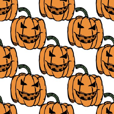 Seamless halloween pumpkin pattern. Halloween background with scary pumpkin
