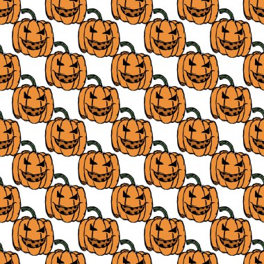 Seamless halloween pumpkin pattern. Halloween background with scary pumpkin
