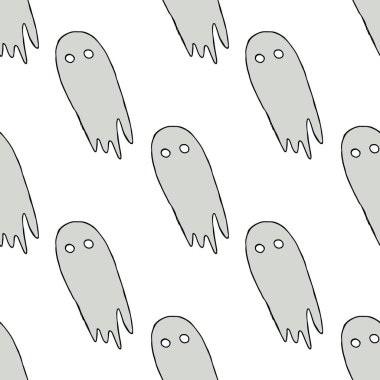 Seamless halloween pattern with ghost. Vector background with doodle halloween ghost icons