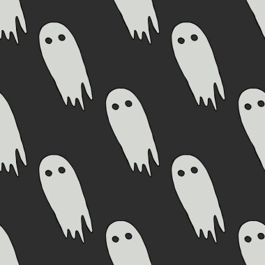 Seamless halloween pattern with ghost. Vector background with doodle halloween ghost icons