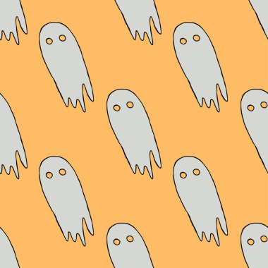 Seamless halloween pattern with ghost. Vector background with doodle halloween ghost icons