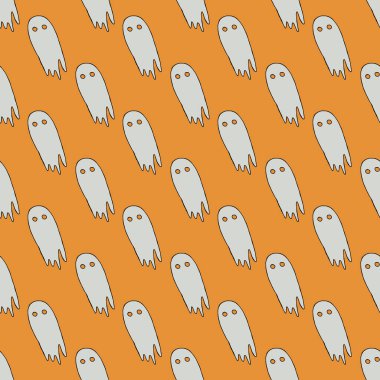 Seamless halloween pattern with ghost. Vector background with doodle halloween ghost icons