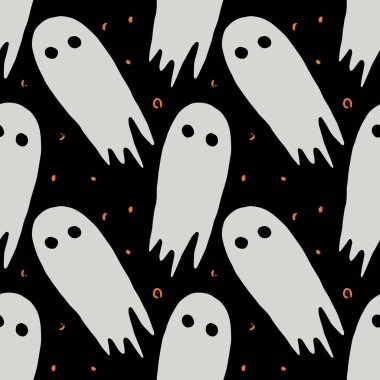 Seamless halloween pattern with ghost. Vector background with doodle halloween ghost icons