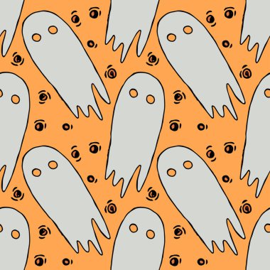Seamless halloween pattern with ghost. Vector background with doodle halloween ghost icons