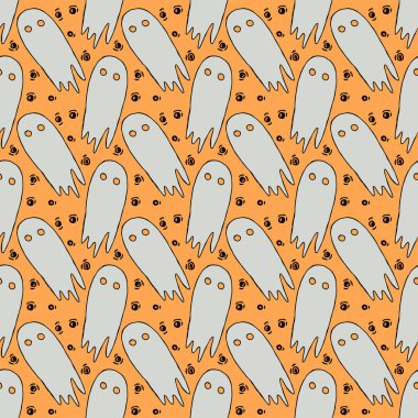 Seamless halloween pattern with ghost. Vector background with doodle halloween ghost icons