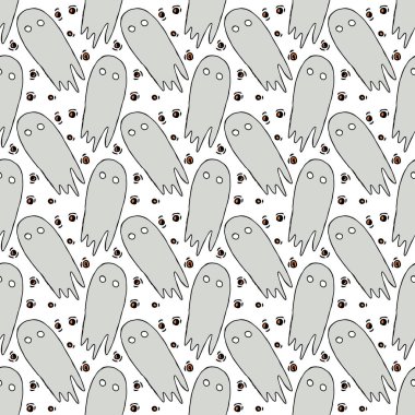 Seamless halloween pattern with ghost. Vector background with doodle halloween ghost icons