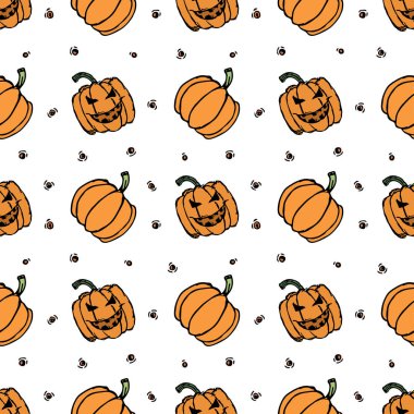 Seamless halloween pumpkin pattern. Halloween background with scary pumpkin