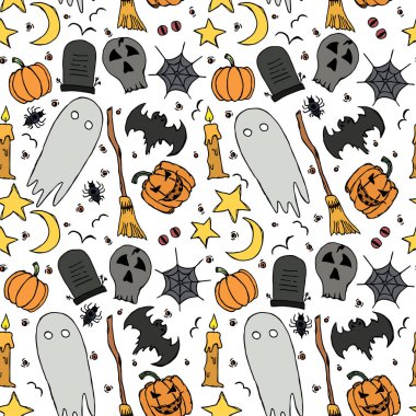 Seamless halloween pattern. Doodle halloween background