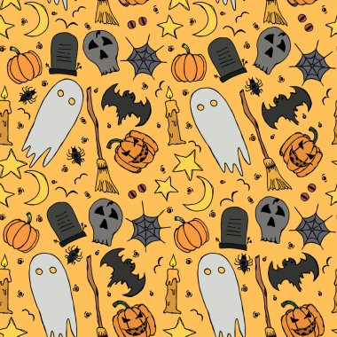 Seamless halloween pattern. Doodle halloween background