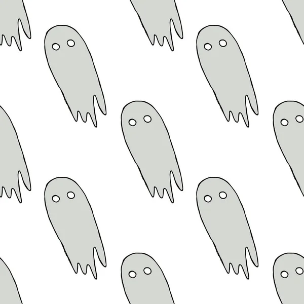 Seamless Halloween Pattern Ghost Vector Background Doodle Halloween Ghost Icons — 图库矢量图片