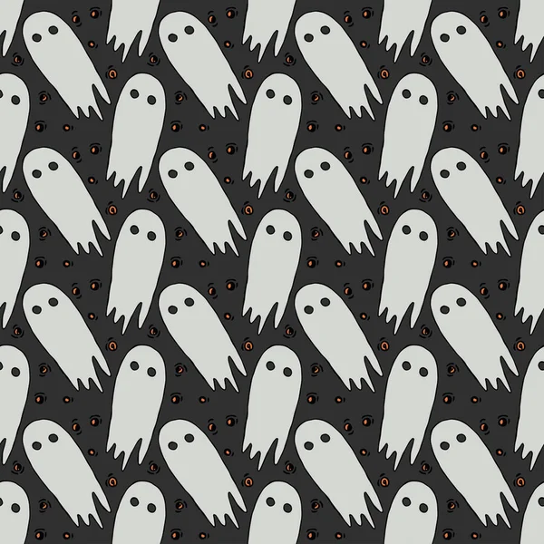 Seamless Halloween Pattern Ghost Vector Background Doodle Halloween Ghost Icons — Archivo Imágenes Vectoriales