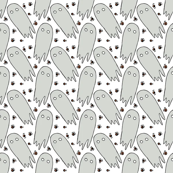 Seamless Halloween Pattern Ghost Vector Background Doodle Halloween Ghost Icons — Vetor de Stock