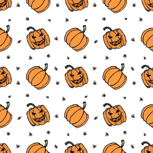 Seamless Halloween Pumpkin Pattern Halloween Background Scary Pumpkin — Stok Vektör