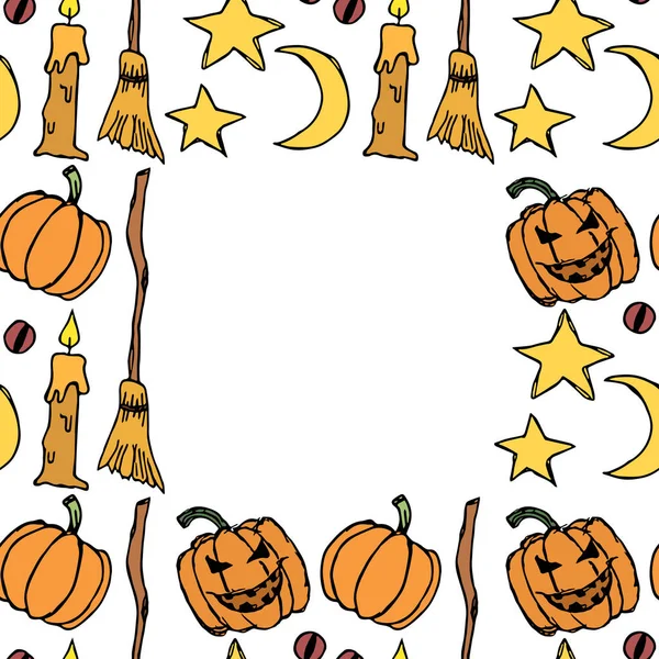 Halloween Background Doodle Vector Halloween Frame Place Text — Stok Vektör