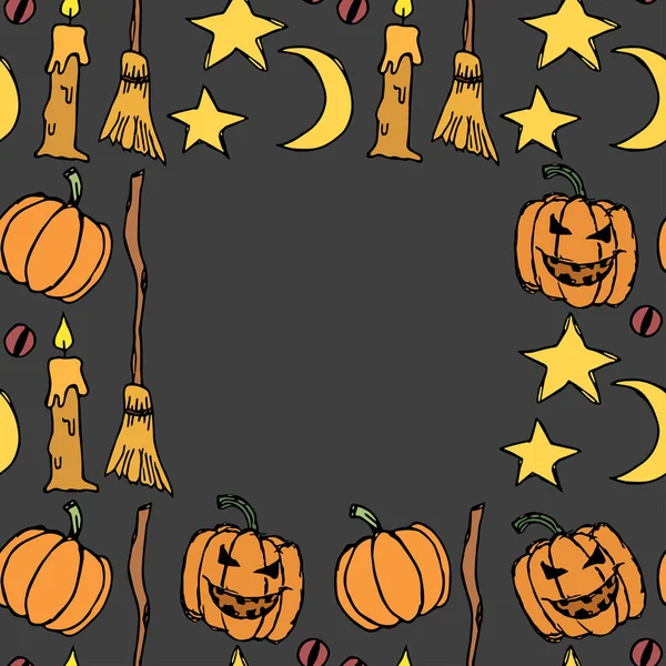 Halloween Background Doodle Vector Halloween Frame Place Text — ストックベクタ