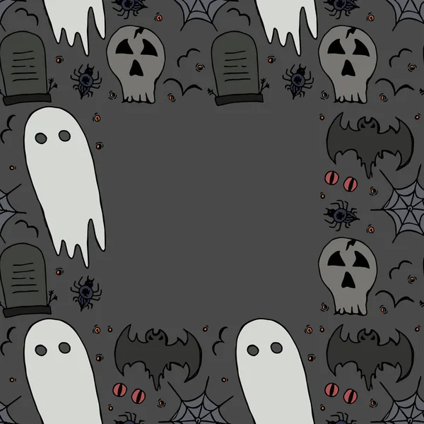 Halloween Background Doodle Vector Halloween Frame Place Text — Vettoriale Stock