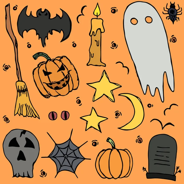 Doodle Halloween Icons Halloween Vector Background — Archivo Imágenes Vectoriales