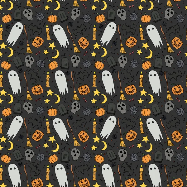 Seamless Halloween Pattern Doodle Halloween Background — Image vectorielle