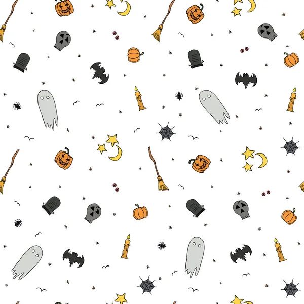 Seamless Halloween Pattern Doodle Halloween Background — Vetor de Stock