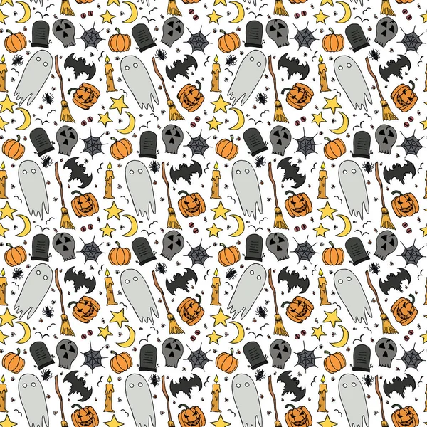 Seamless Halloween Pattern Doodle Halloween Background — Stockvektor