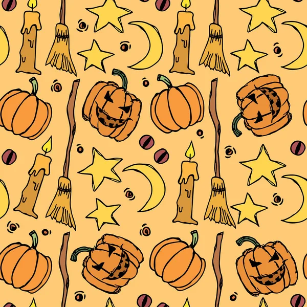 Seamless Halloween Pattern Doodle Halloween Background — Stockvektor