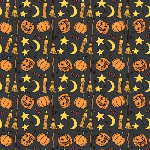 Seamless Halloween Pattern Doodle Halloween Background — Stok Vektör
