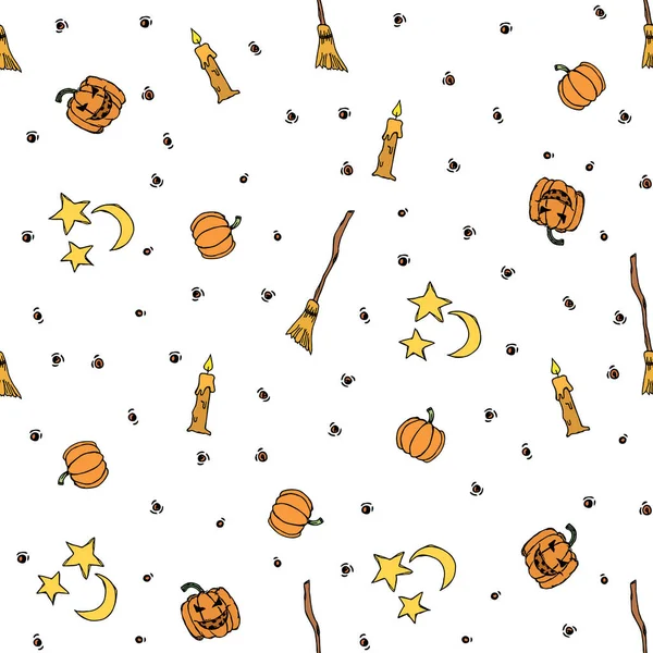 Seamless Halloween Pattern Doodle Halloween Background — ストックベクタ