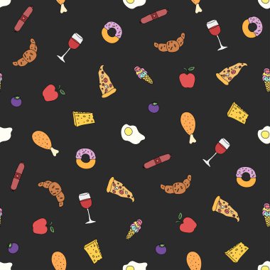 Seamless food pattern. Doodle food background. Food illustration