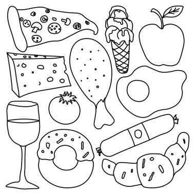 Cartoon food icons. Vector food background