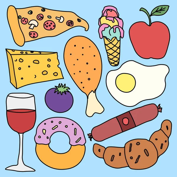 Cartoon Food Icons Vector Food Background — Stockvektor
