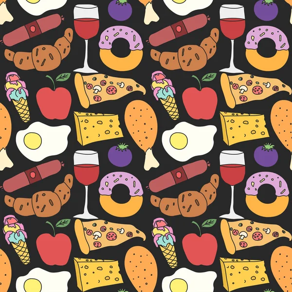 Seamless Food Pattern Doodle Food Background Food Illustration — Vetor de Stock