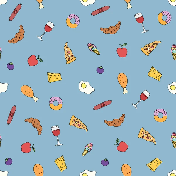 Seamless Food Pattern Doodle Food Background Food Illustration — Vetor de Stock