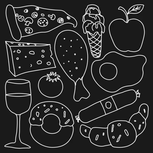 Cartoon Food Icons Vector Food Background — Vetor de Stock