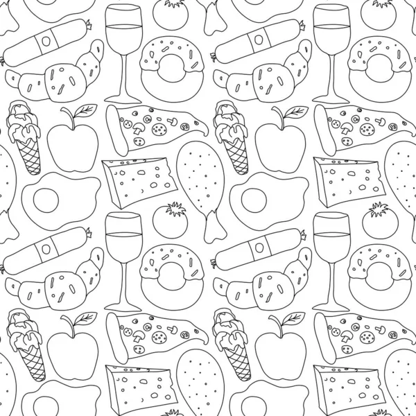 Seamless Food Pattern Doodle Food Background Food Illustration — Stock Vector