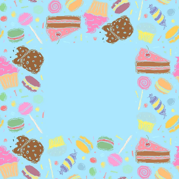 Seamless Candy Frame Place Text Sweets Candy Background Doodle Vector — Stok Vektör