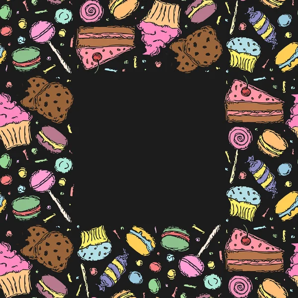 Seamless Candy Frame Place Text Sweets Candy Background Doodle Vector — Stock Vector