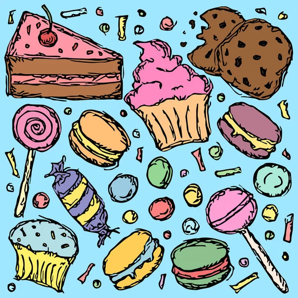 Sweets Candy Icons Sweets Background Doodle Vector Illustration Sweets Candy — Stok Vektör