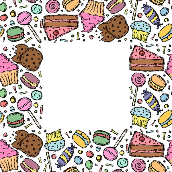 Seamless Candy Frame Place Text Sweets Candy Background Doodle Vector — Stok Vektör