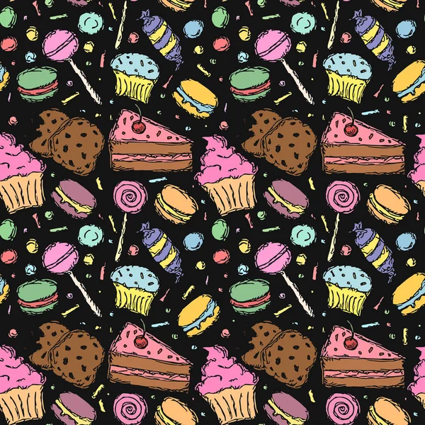 Seamless Candy Pattern Sweets Candy Background Doodle Vector Illustration Sweets — Vetor de Stock