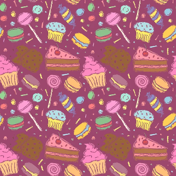 Seamless Candy Pattern Sweets Candy Background Doodle Vector Illustration Sweets — Stock Vector