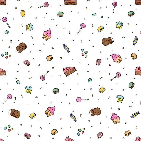 Seamless Candy Pattern Sweets Candy Background Doodle Vector Illustration Sweets — 图库矢量图片
