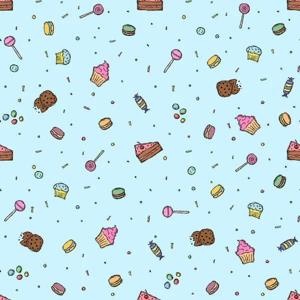 Seamless Candy Pattern Sweets Candy Background Doodle Vector Illustration Sweets — Archivo Imágenes Vectoriales
