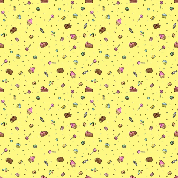 Seamless Candy Pattern Sweets Candy Background Doodle Vector Illustration Sweets — Vettoriale Stock