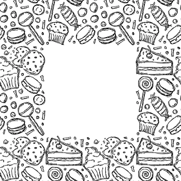 Seamless Candy Frame Place Text Sweets Candy Background Doodle Vector — ストックベクタ
