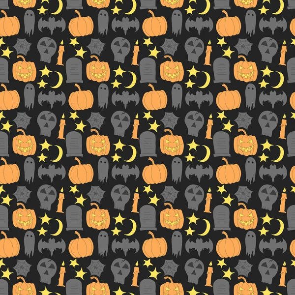 Seamless Halloween Pattern Doodle Vector Halloween Background — 图库矢量图片